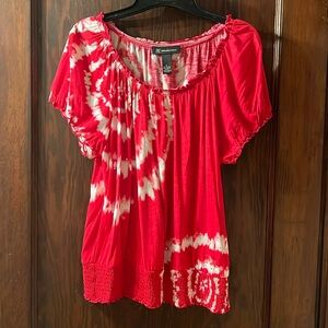 INC International Concepts blouse, red & white, Large